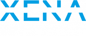 logotipo xena events azul blanco